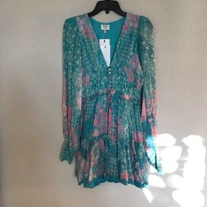 HEMANT & NANDITA
Floral Long-Sleeve Georgette Mini Dress Size S